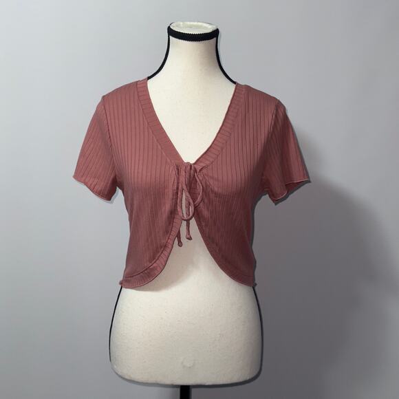 21 Saints Pink Crop Top Front Tie Striped womens Size large - Picture 1 of 6